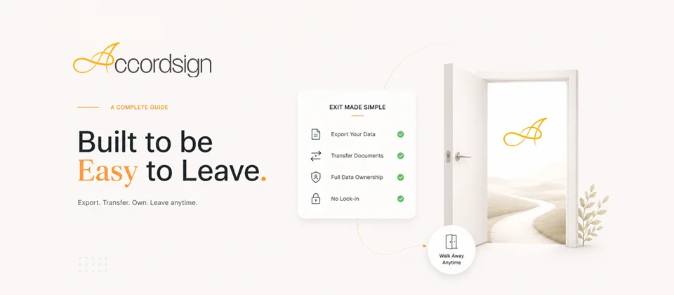 Built to be easy to leave — export your data, transfer documents, full data ownership, no lock-in, walk away anytime