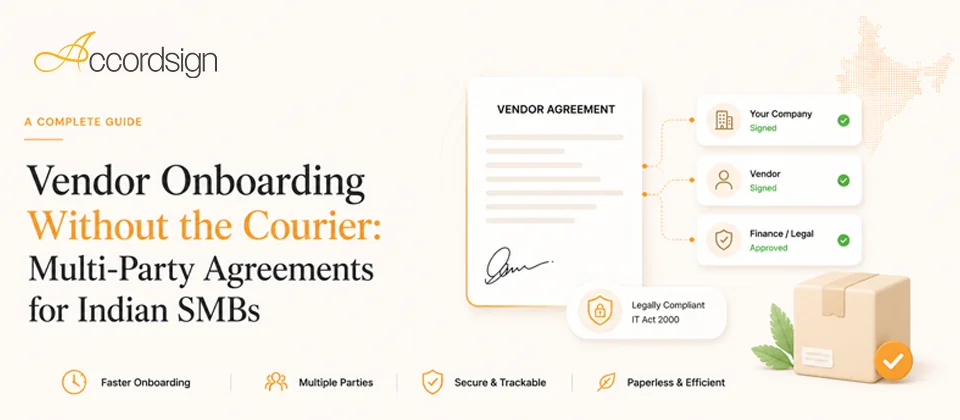 Vendor onboarding without the courier — a multi-party vendor agreement signed by your company, the vendor, and finance/legal approval